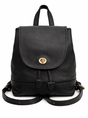 COACH 1997 Vintage Daypack Black Leather Mini Backpack with Gold Turnlock $695+